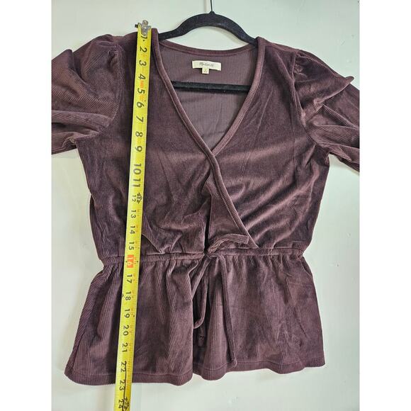Madewell Womens Faux Wrap Velvet Blouse Top V Neck Tie Brown Small - Picture 5 of 7